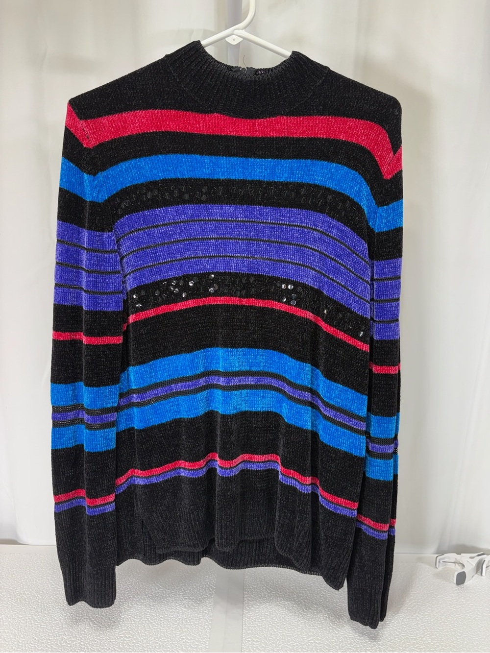 Koret Black Sweater with Blue, Purple & Pink Stripes 4241
